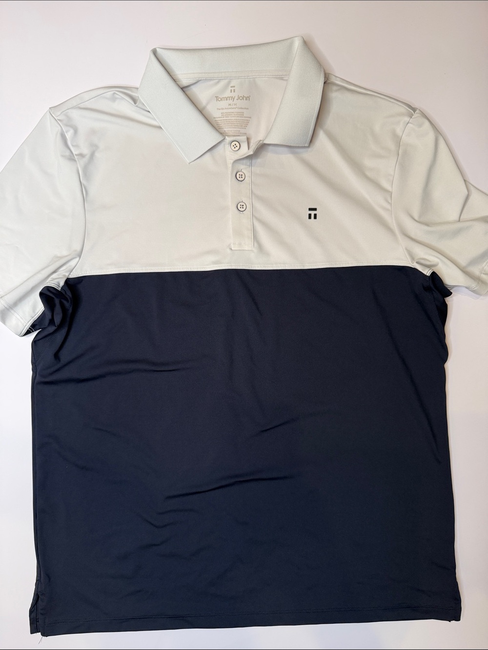 Tommy John Men’s Two-Tone Polo - White & Navy Blue Go Anywhere Polo
